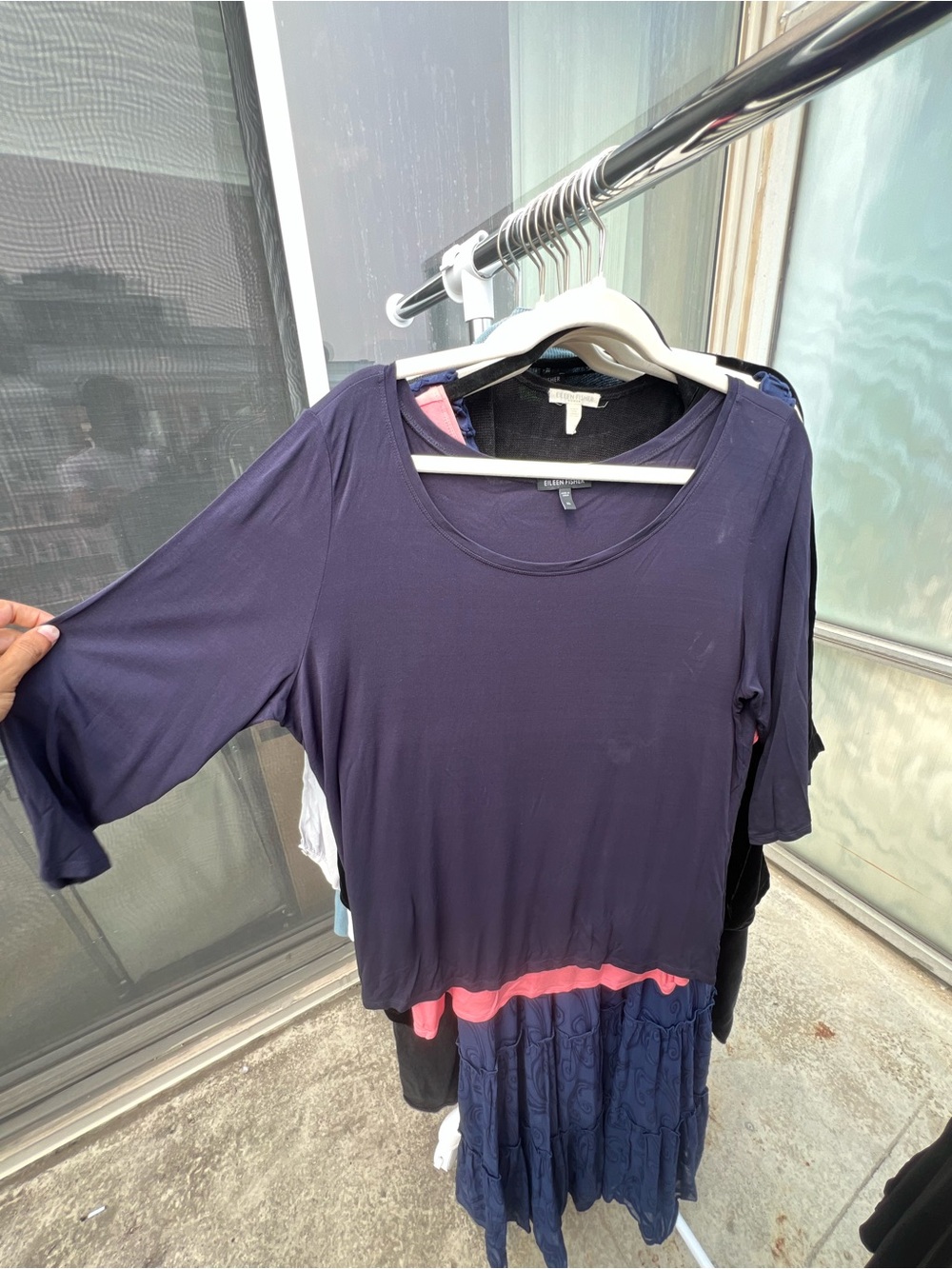 Eileen Fisher Navy Scoop Neck Long Sleeve Top